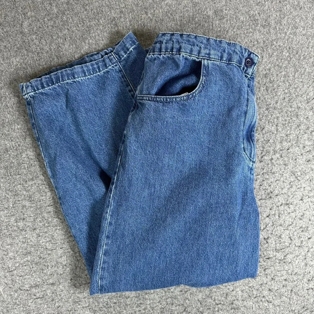 Zara Women XL Blue Denim Wide Leg Culottes High Rise Elastic Waist Cropped Pants